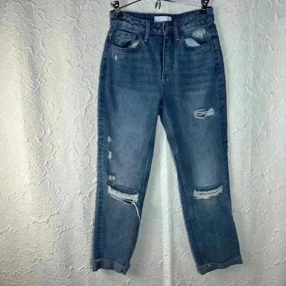 Vervet Blue VT1176 Distressed High Rise Straight Leg‎ Jeans Size 25